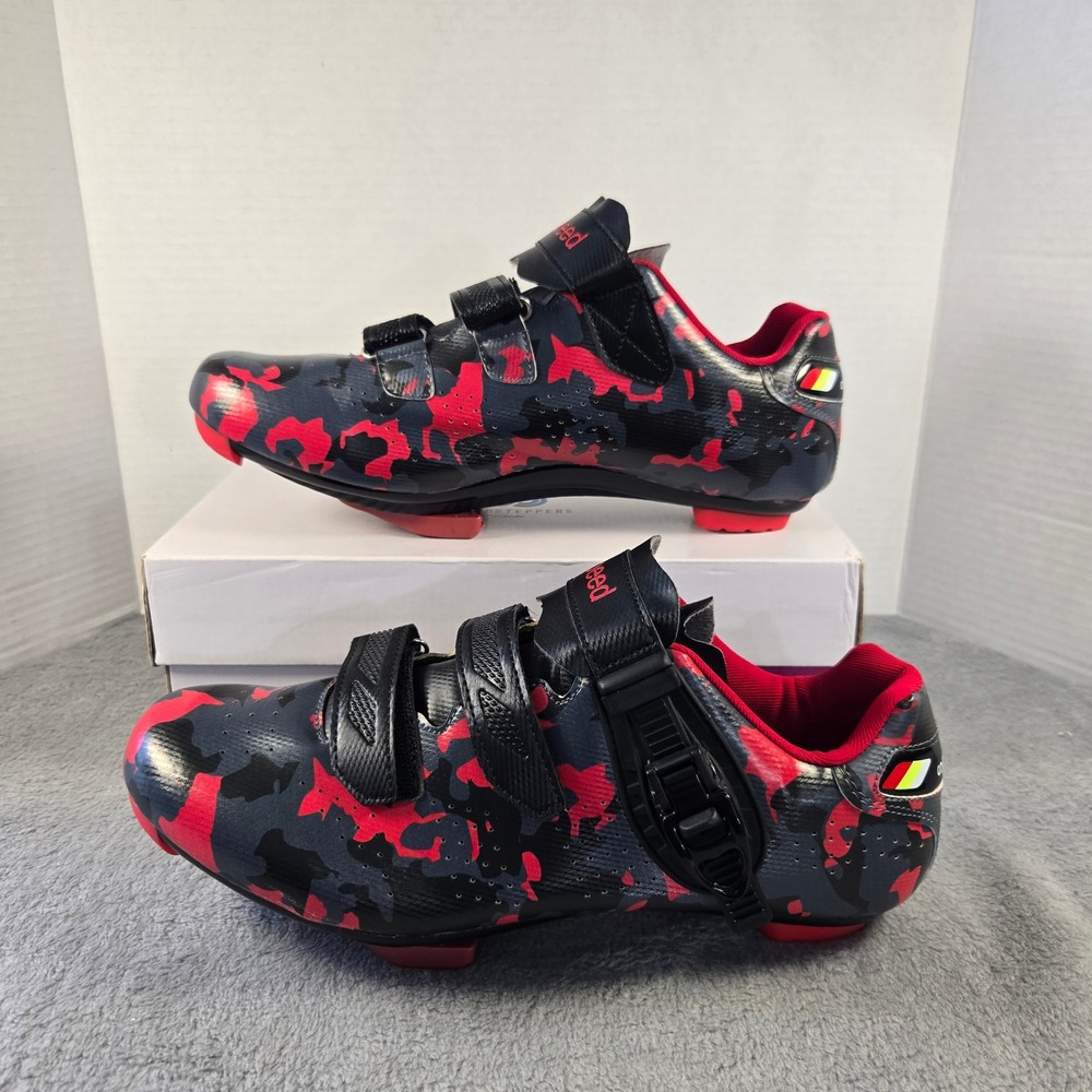Speed Mens Road Cycling Shoes Red Grey Camo Ratchet Buckle Cleats Size 45